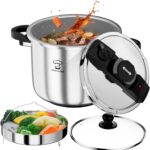 Pressure Cooker Stainless Steel 6.3 Quart,Olla De Presion For 2-3 People[Glass Lid & Steamer Rack Included][Press To Open][Compatible With Induction And Gas Stovetops]
