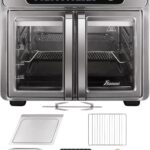 Extra Large French Door Air Fryer Toaster Oven Combo, 24 Cooking Functions and Digital Controls, 6 Accessories Included, Stainless Steel Finish, 26QT Capacity, Fits 12″ Pizza, Rotisserie 6lb Chicken