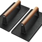 Yoehka Cast Iron Grill Press-2PCS, Heavy Duty Bacon/Burger/Griddle/Chef Press with Wood Handle, Perfectly Grilled Steak,Meat,Sandwich,Panini, 2.25lbs Cooking Weight,Rectangle(8.27″×4.25″×3.35”in)