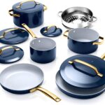 Gotham Steel Modern 11 Pc Ceramic Pots and Pans Set Non Stick, Kitchen Cookware Sets, Non Stick Pots and Pan Set, Ceramic Cookware Set, Pot and Pan Set, Non Toxic Cookware Set, Dishwasher Safe – Navy