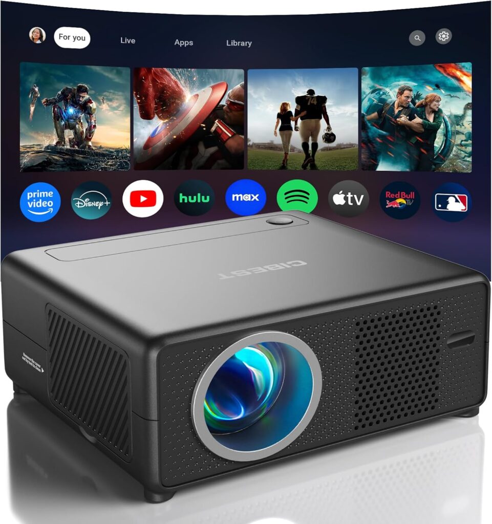 CiBest Mini Projector with WiFi and Bluetooth, Built-in Netflix/YouTube/PrimeVideo, Electric Focus & Keystone, Short Throw Full HD 1080P Supported, Portable Outdoor/Indoor Use