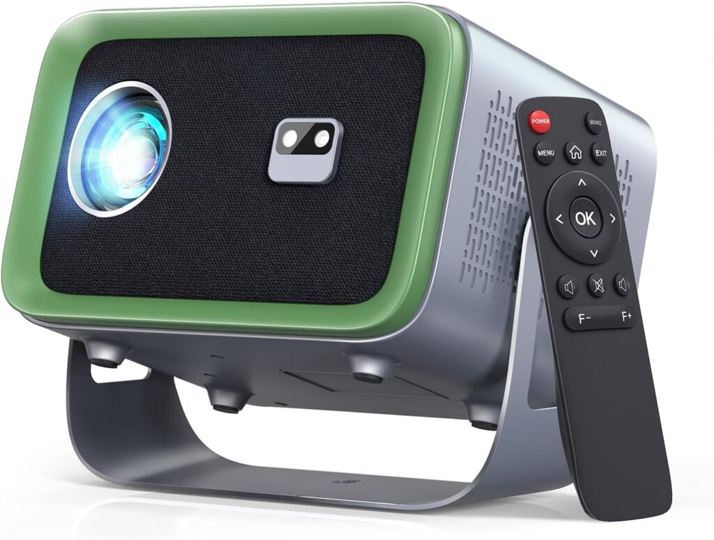 【Auto Focus】4K Projector with WiFi and Bluetooth, 360° Rotatable Movie Projector with Auto Keystone & Zoom, Outdoor Projector for Phone/PC/TV Stick/DVD/HDMI/USB