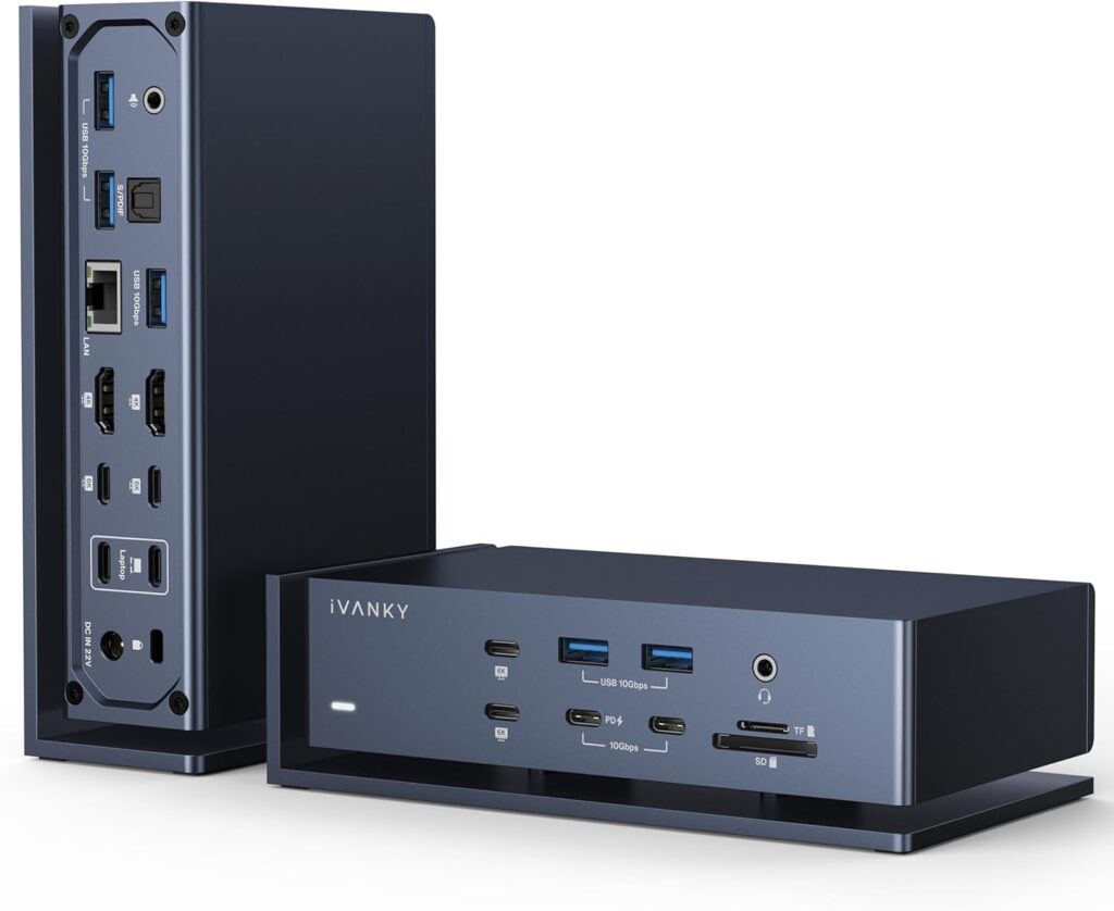 iVANKY Dual Thunderbolt 4 Chips FusionDock Max 1 for Quad 6K@60Hz Display (20-in-1 Dock for M5/M4/M3/M2/M1 Pro/Max Mac) (6 * 40Gbps TB4, 2.5GbE, SD/TF 4.0) Docking Station Hub, Windows Incompatible