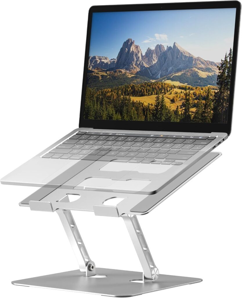 Adjustable Laptop Stand,Ergonomic Foldable Notebook Computer Holder.Compatible with MacBook iPad Dell HP Lenovo ThinkPad Acer ASUS Samsung and More 10-17″ Laptops Tablets,Silver