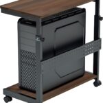 EUREKA ERGONOMIC PC Stand Computer Cart, Height Adjustable Tower Stand 2-Tier Suit for ATX Case Printer, Metal Rolling Cart on Wheels for Gaming Home Office, Walnut
