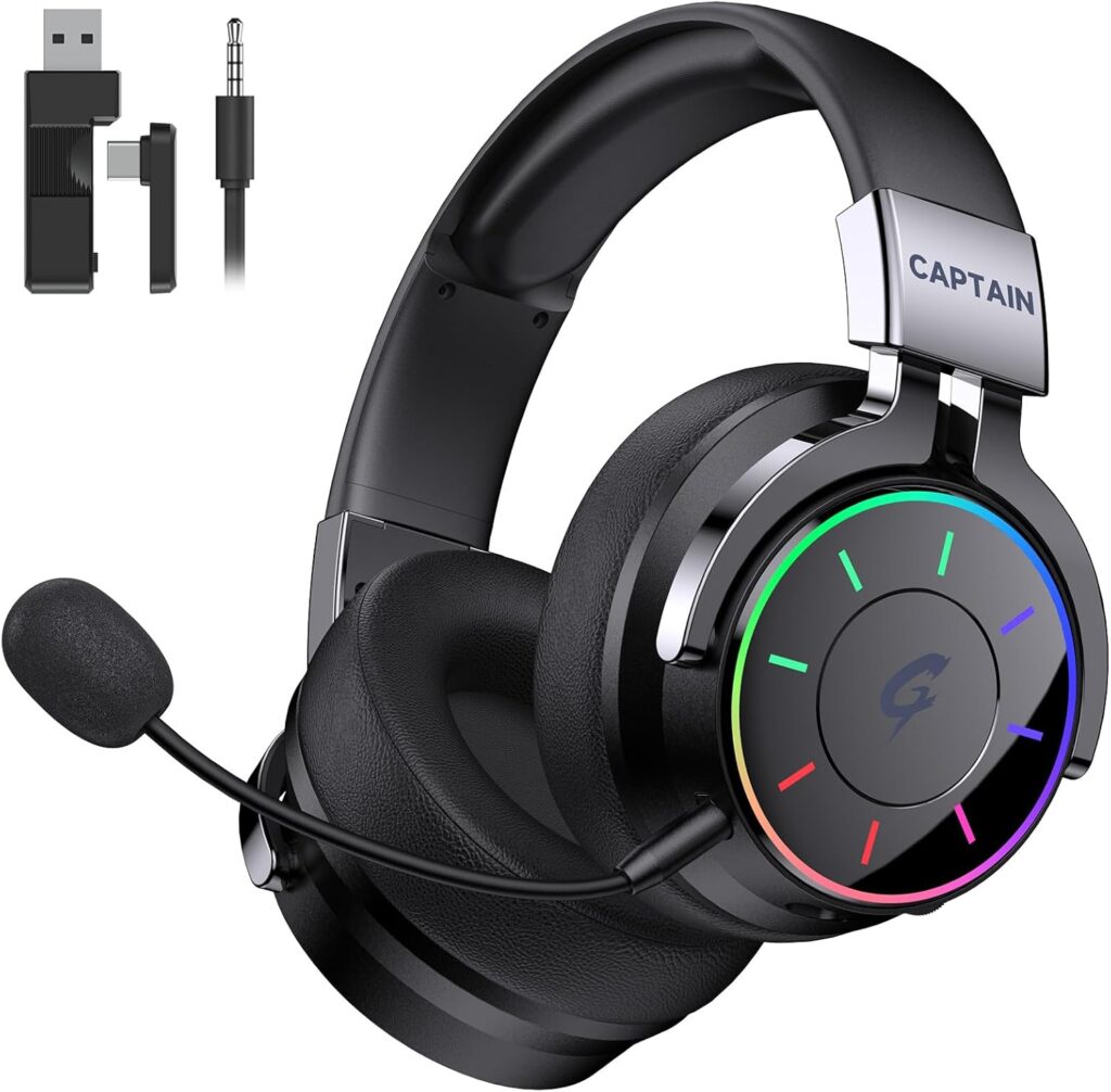 COOLV 2.4GHz Wireless Gaming Headset for PS5, PC, PS4 – RGB Light Gaming Headset, 60 HR Battery, 7.1 Surround Sound, Bluetooth 5.4 Gaming Headphones with Mic (Black)