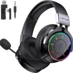 COOLV 2.4GHz Wireless Gaming Headset for PS5, PC, PS4 – RGB Light Gaming Headset, 60 HR Battery, 7.1 Surround Sound, Bluetooth 5.4 Gaming Headphones with Mic (Black)