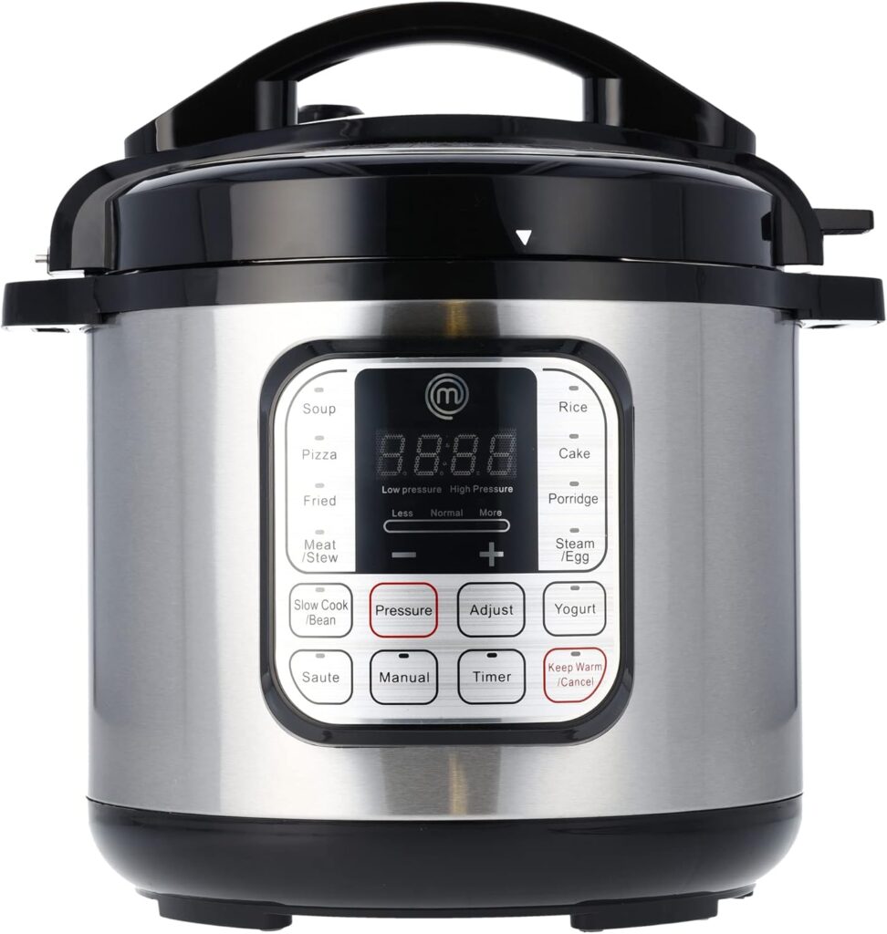 MasterChef Electric Pressure Cooker 10 in 1 Instapot Multicooker 6 Qt, Slow Cooker, Vegetable Steamer, Rice Maker, Digital Programmable Insta Pot with 18 Cooking Presets, Stainless Steel, Non Stick