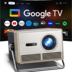 2000 ANSI Official Licensed Google TV Outdoor Projector 4K Full HD, Smart Projector with Wifi and Bluetooth, Auto Focus, Dolby Sound, Built-in Apps, Indoor Home Theater for Phone/TV Stick/PC/PS5-Gold