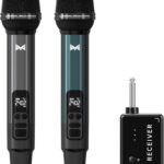 Wireless Microphone, Metal Dynamic Wireless Microphones with One-to-One Chip Connection and Rechargeable Receiver, 40H Duration, 200FT Range Receiving, Volume Control Karaoke Microphone for Singing