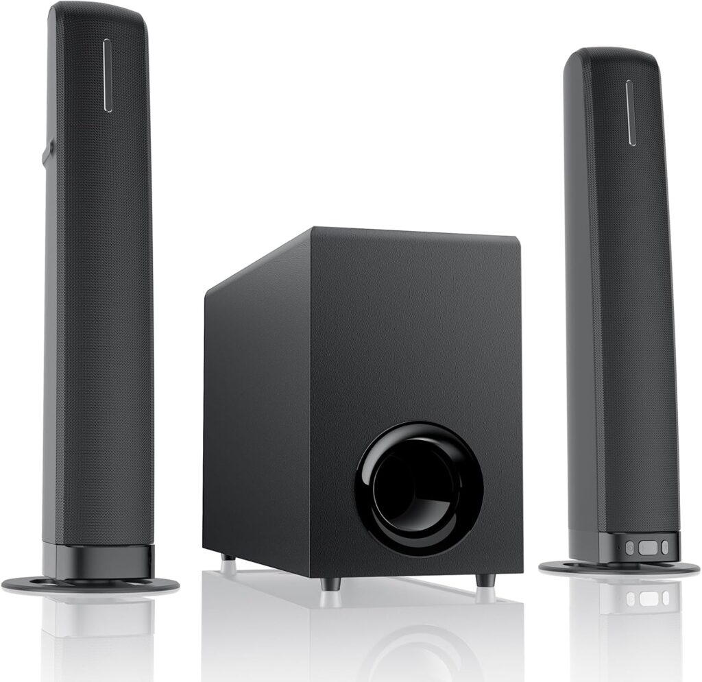 Sound Bar with Subwoofer, 110W Sound Bar for Smart TV with Adjustable Deep Bass & Volume Boost & 3 EQ Modes, Bluetooth/ARC/Opt/AUX, Detachable Soundbar for TV/PC/Gaming/Projector