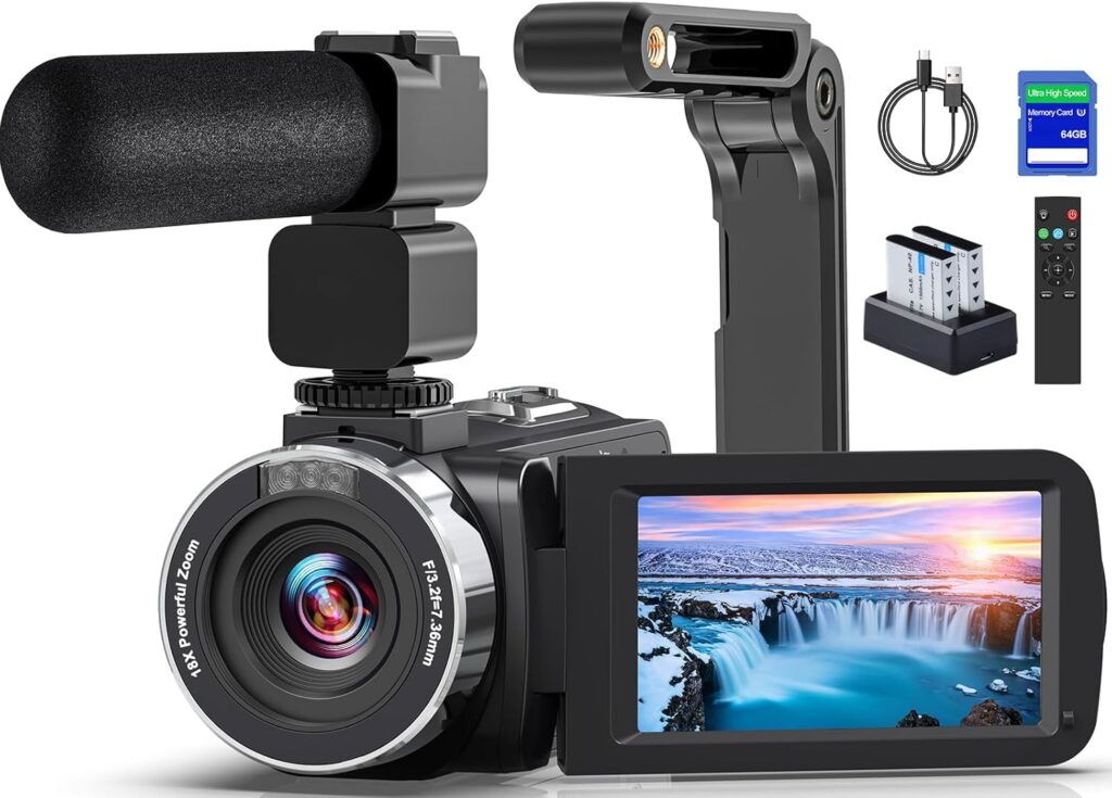 8K Video Camera Camcorder 64MP YouTube Vlogging Cameras IR Night Vision WiFi Webcam Camcorders with 18X Digital Zoom 3.0”Touch Screen Stabilizer, Mic, 64G SD Card, Remote Control and 2 Batteries