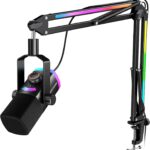 FIFINE Gaming Microphone Kit, XLR/USB Dynamic PC Microphone with Boom Arm for Podcast Recording, RGB Streaming Mic Set, Tap-to-Mute, Mix Control, Headphone Jack-AmpliGame AM8PROT