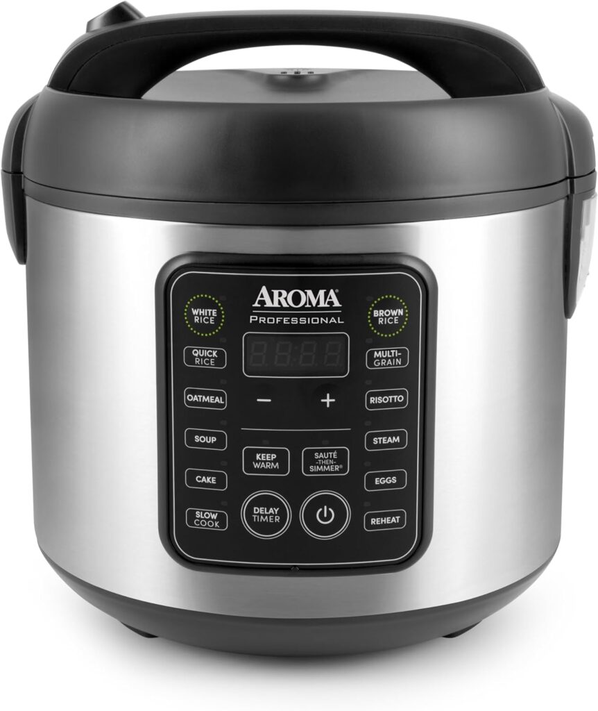 AROMA Professional Digital Rice Cooker, 10-Cup (Uncooked) / 20-Cup (Cooked), Multicooker, Slow Cooker, Steamer, Oatmeal Cooker, Egg Cooker, STS, 5 Qt, Black, ARC-5200SB