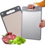 Cutting Board Double Sided, Meat Cutting Boards,304 Stainless Steel Cutting Board for Kitchen, Stainless Steel and Wheat Straw PP, Easy to Clean