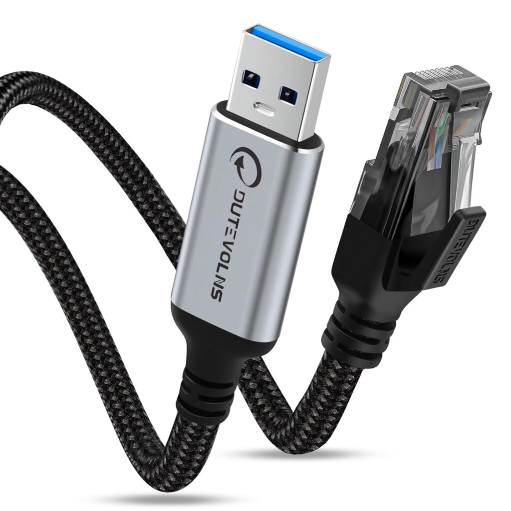 USB to Ethernet Cable 5 FT, USB 3.0 A to RJ45 Male Nylon Adapters, Gigabit Directly Connected, Compatible for Laptop, Desktop PC, Switch, Windows 10 and Windows 11