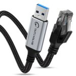 USB to Ethernet Cable 5 FT, USB 3.0 A to RJ45 Male Nylon Adapters, Gigabit Directly Connected, Compatible for Laptop, Desktop PC, Switch, Windows 10 and Windows 11