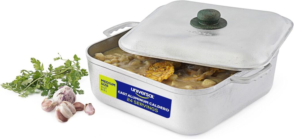 Universal Unique Square Caldero (9 Quart – 24 Cups), Stainless Aluminum Pot, Oven Safe, Even Heat Distribution and Fast Cooking Dutch Oven Pot with Lid, Ideal for Rice, French Fries, and More