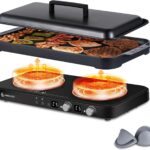 AMZCHEF Double Induction Cooktop with Removable Griddle Pan Non-stick, 1800W 2 burner Portable Induction Stove With Sensor Touch 9 Power Levels, 99 Min Timer, Black