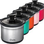 0.65-qt mini Round Slow Cooker, Fondue Melting Pot Warmer with Diswasher-safe Stoneware Crock, Glass Lid, Stainless Steel and black