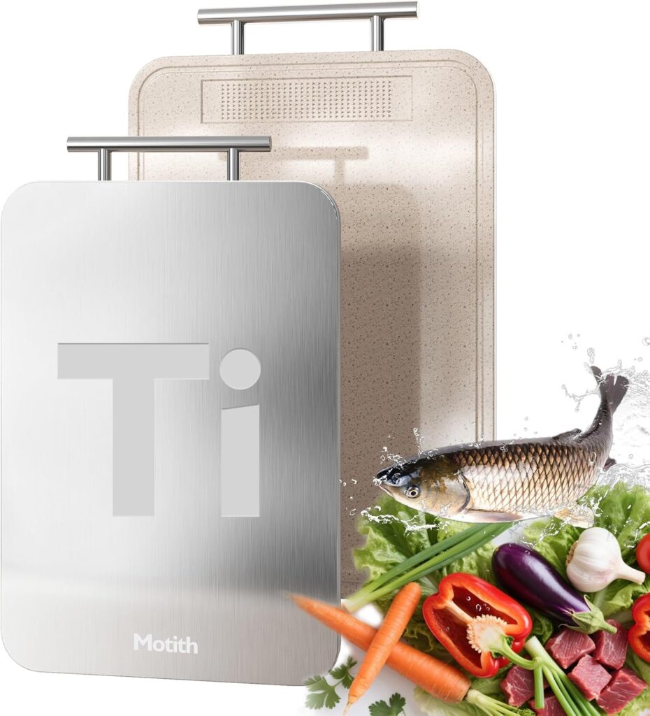 Titanium Cutting Board for Kitchen – 100% Pure Food Grade Double Sided Chopping Board, Titanium & Wheat Straw PP, Dishwasher Safe Easy to Clean – Large 15”×10”