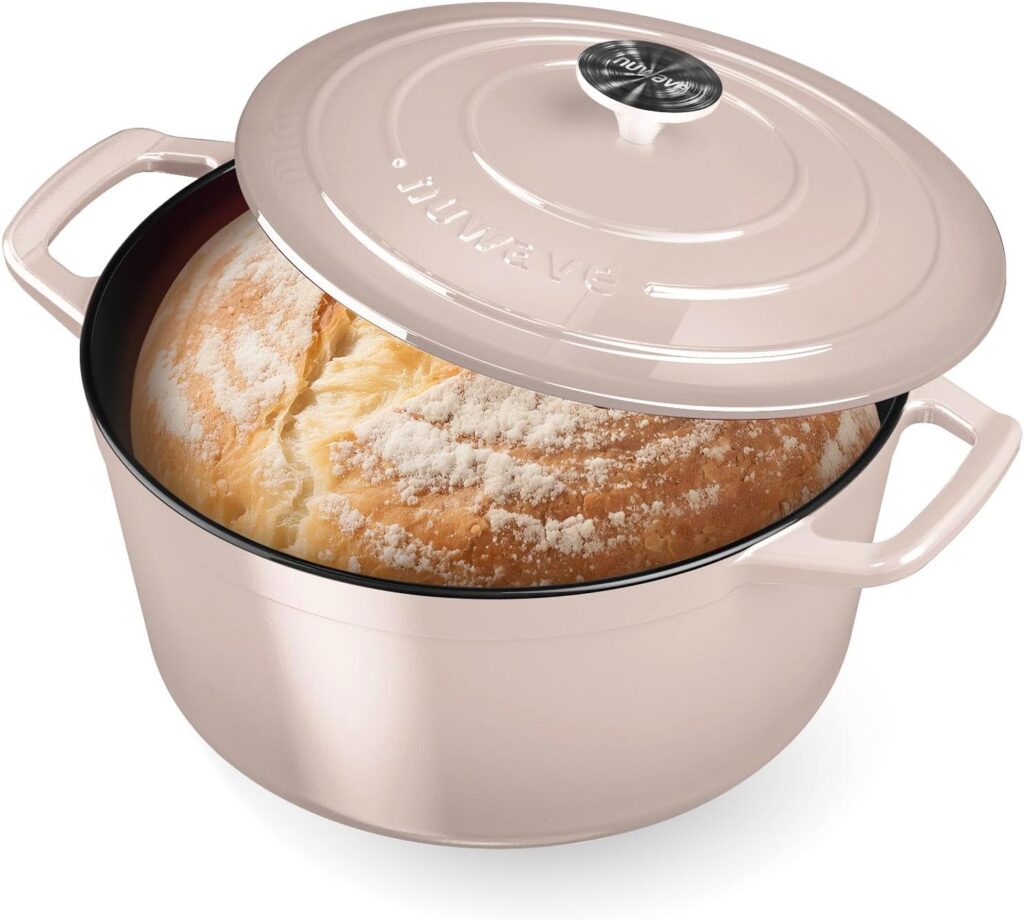 Nuwave 6QT Healthy Enameled Cast Iron Dutch Oven Pot with Lid, Heavy Duty 7-Layer Enamel, Enhanced Rust Protection, Dual Handles, Oven Safe to 500°F for Sourdough Bread Baking, Braise, Stew, Roast