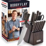 GreenPan x Bobby Flay 13 Piece Stainless Steel Cutlery Kitchen Knife Block Set, Premium Stainless Steel Blades, Acacia Wood Knife Block, Hand Finished Ergonomic Wood Handle, Damascus Steel Design
