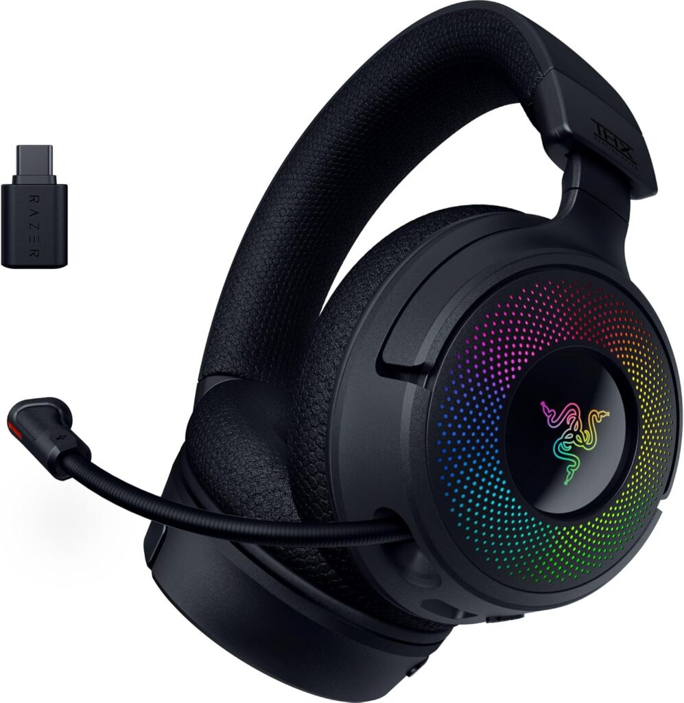 Razer Kraken V4 Wireless Gaming Headset: 2.4GHz, Bluetooth, USB – Super Wideband Mic – 40 mm Drivers – 9 Zone RGB Lighting – for PC, Mac, PS5, Nintendo Switch 2, Steam Deck, Smartphone – Black