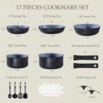 CAROTE 17PCS Ceramic Cookware Sets, Black and Gray, Pots and Pans Set Non Stick Non Toxic, Induction Cookware, Kitchen Cookware Sets, Pots Set for Healthy Cooking