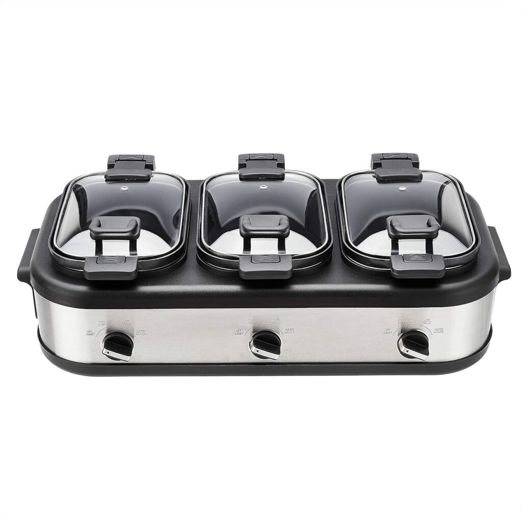 Amazon Basics Stainless Steel 3 x 2.5 Quarts Triple Slow Cooker, Brushed Stainless Steel