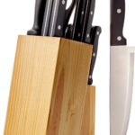 Amazon Basics 14-Piece High Carbon Stainless Steel Kitchen Knife Set with Sharpener and Pinewood Block, Black