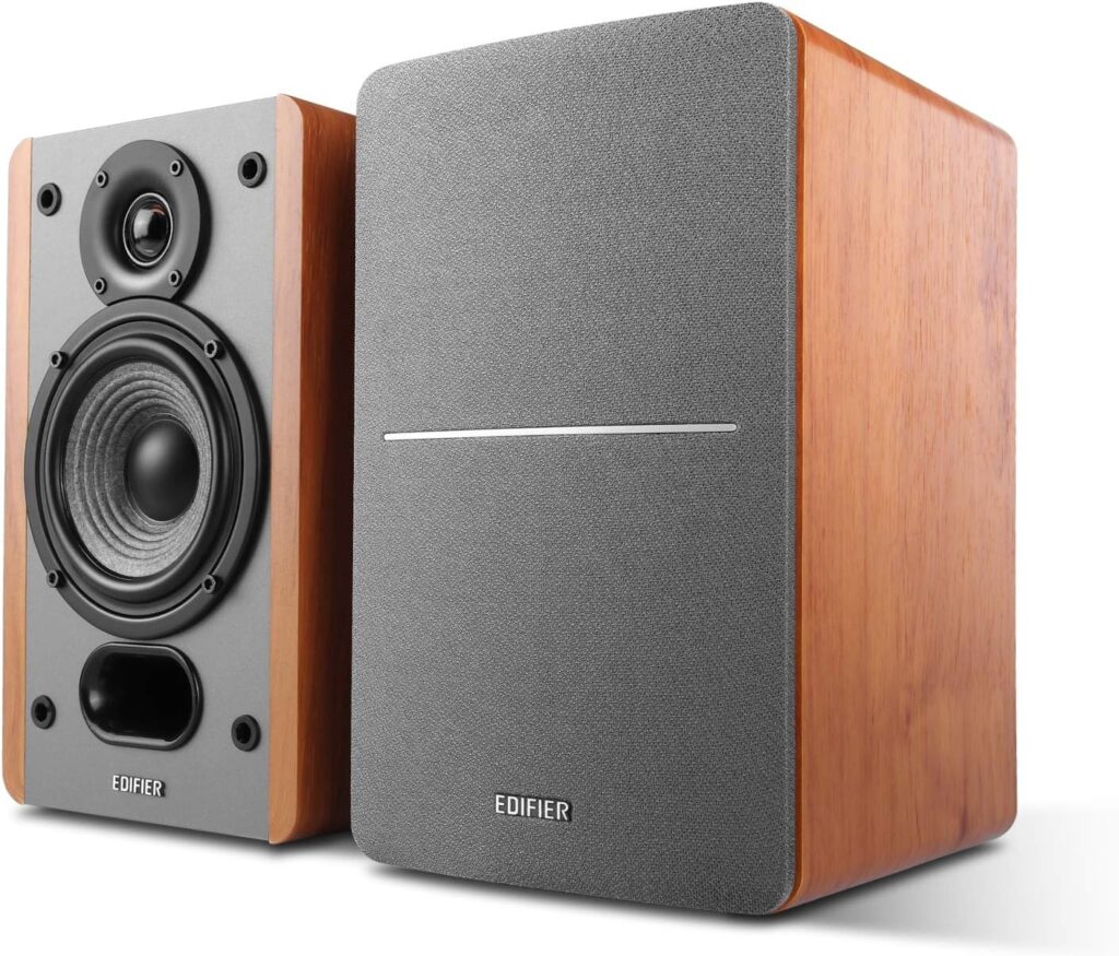 Edifier P12 Passive Bookshelf Speaker – 2-Way Speakers with Built-in Wall-Mount Bracket – Wood Color, Pair – Needs Amplifier or Receiver to Operate