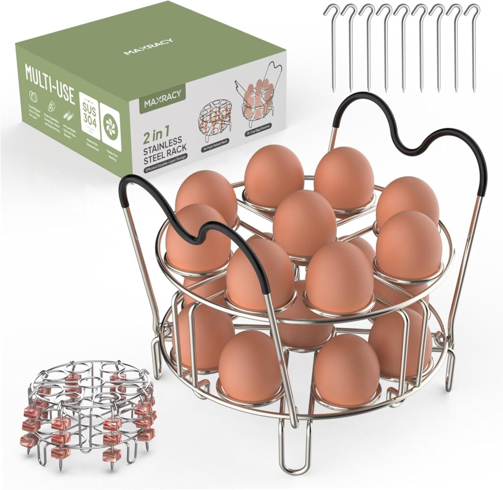 Stackable Egg Steamer Rack Trivet 9 holes with Heat Resistant Handles for Instant Pot Accessories Stainless Steel Egg Assit fits 6qt 8qt Pressure Cooker(9 Holes Handle Set)