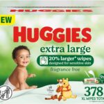 Huggies Extra Large Baby Wipes, Unscented, 9 Flip-Top Packs, 378 XL Wipes Total, Packaging May Vary