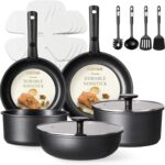 CAROTE 17Pcs Pots and Pans Set Non Stick, Cookware Set Detachable Handle, Nonstick Induction Kitchen Sets Non Stick with Removable Handle, RV Cook Ware, Oven Safe, Black