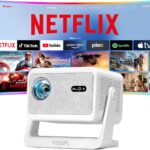 【Netflix Licensed & 1500ANSI】Mini Projector with WiFi and Bluetooth, Auto Focus & Keystone Protable Smart Projector 4K Support with Stand,Netflix Home Theater Projector