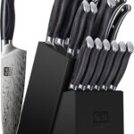 SHAN ZU 16 Pieces Knife Set, Knife Block Set in Powder Steel, Ultra Sharp Kitchen Knives Set, High Hardness Japanese Knife Set with Ergonomic Pakkawood Handle, Chef Knives Set for Kitchen Cooking