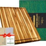BEEFURNI Teak Wood Cutting Board with Juice Groove Hand Grip (XL, 24x18x1.5″), Extra Large Cutting Boards for Kitchen, Butcher Block, Serving & Charcuterie Board, Christmas Gift Box, 1-year Warranty