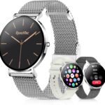 Ultra-thin Stainless Steel Smartwatch for Women Men, 1.32” Amoled Full-touch Bluetooth Smart Watch, 24/7 Heart Rate & Sleep Monitor Digital Watch,IP68 Waterproof Fitness Tracker &100+ Sports (Silver)