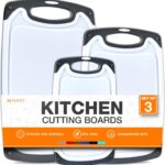 Cutting Boards for Kitchen – BPA-Free Chopping Board – Different Sizes & Non Slip Handles – Reversible, Large Cutting Board Set – Unique Gifts for Cooks Who Have Everything – 3-Pack Gray