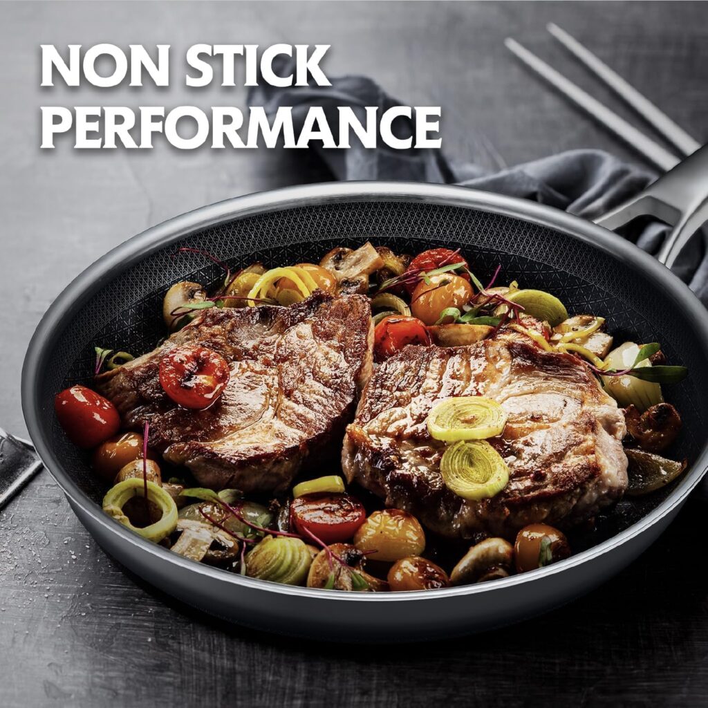 Non Stick Frying Pans, 12 inch with Lid Hybrid Frying Pans Nonstick,non stick Stainless Steel Skillets, Dishwasher/Oven Safe Cookware, Induction Compatible, PFOA Free Cookware