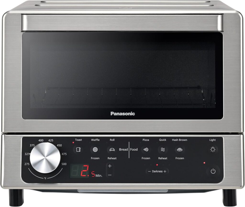 Panasonic FlashXpress Toaster Oven Countertop, 4-Slice Compact Size w/Double Infrared Heating, PFAS-free, 6 Auto Cook Options & Precise Temperature Control, 1300W – NB-G200P (Stainless Steel)
