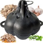 Cast Iron Smoker Roaster & Garlic Roster Baker, Smoker Box, Pre-Seasoned Cast Iron Garlic Roaster for Grill, Perfect for BBQ and Oven, for Smoky, Flavorful Vegetables, Meats or Wood Chips