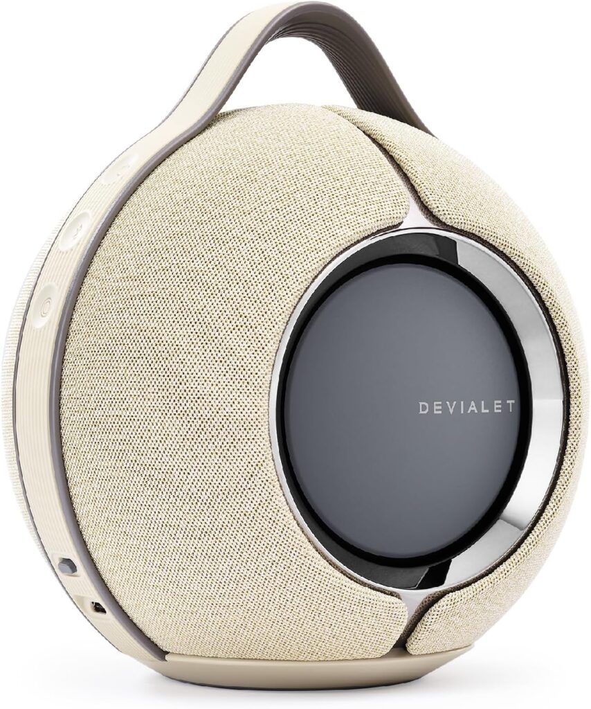 Devialet Mania Portable Smart Speaker (Sandstorm) – Compact Design, IPX4 Splash-Resistant, 10 Hours Playtime, Alexa Voice Control, Deep Bass, Smooth Connectivity