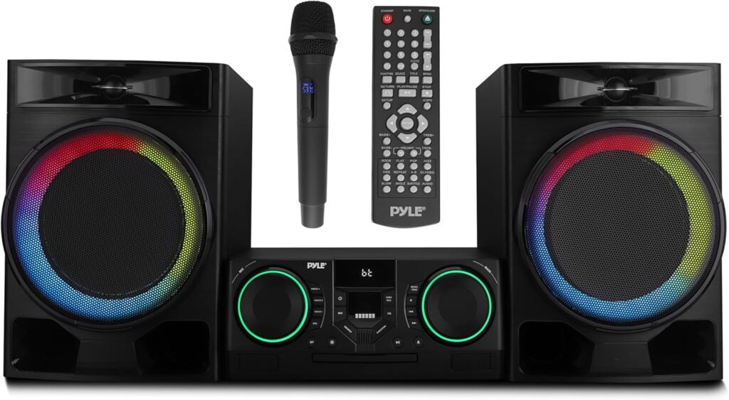 Pyle CD Stereo System with Bluetooth, MP3/DVD/CD Playback, Dual USB Recording CD Player with Speakers, Black Mini Stereo System with Subwoofer, FB Radio, 160W Digital Amplifier & Remote Control