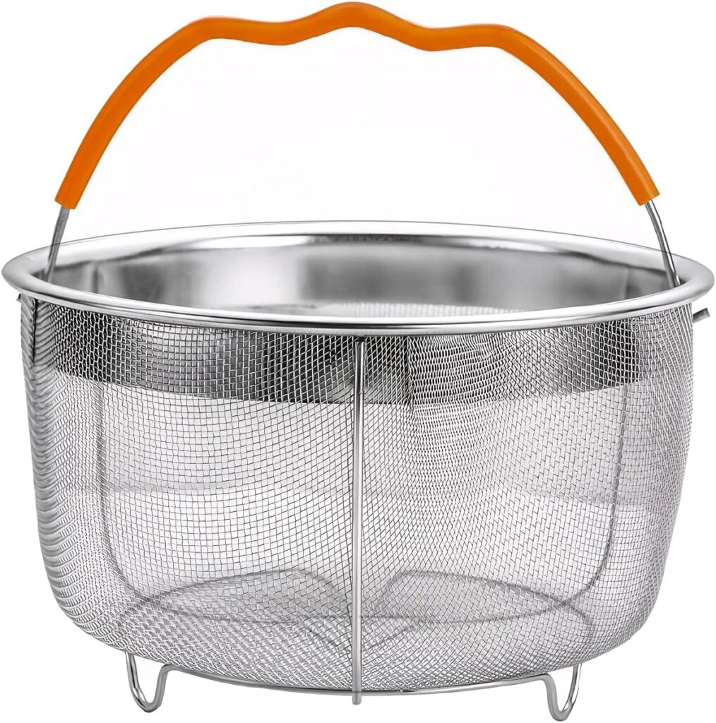Steamer Basket for Instant Pot Accessories 6 & 8 Qt – Stainless Steel Mesh Strainer Insert – Vegetable Steamer for Cooking Broccoli, Eggs, Pasta – Fits All Pressure Cooker Pots – Silver