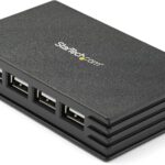 StarTech.com 4 Port Compact Black USB 2.0 Hub – Bus-powered or with Included Power Adapter – Portable Mac/PC laptop hub, TAA (ST4202USB)
