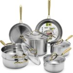 GreenPan 11 Piece Stainless Steel Cookware Set, Induction Ready, Measurement Markings, Dishwasher & Oven Safe 600F, Pots & Pans, Sauce, Saute, Frying Pans, Gold