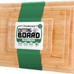 Freshware Wood Cutting Boards for Kitchen – Bamboo Cutting Board Set of 3, Cutting Boards with Juice Grooves, Serving Board Set, Chopping Board for Meat, Veggie, Easy Grip Handle (9×6″, 12×8″, 15×10″)