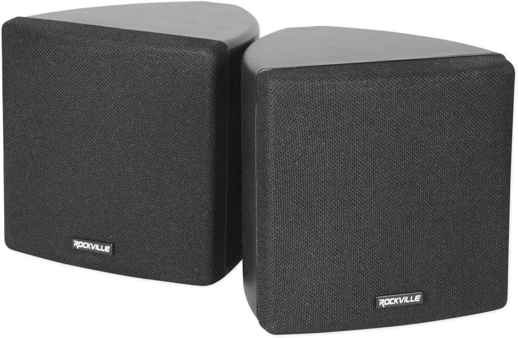 Rockville Pair Cube Black 30W RMS 3.5″ Home Theater Wall Speakers, 8 Ohm, 360-Degree Swivel Brackets, True 2-Way Audio, Compact Design, for Home Theater and Surround Sound